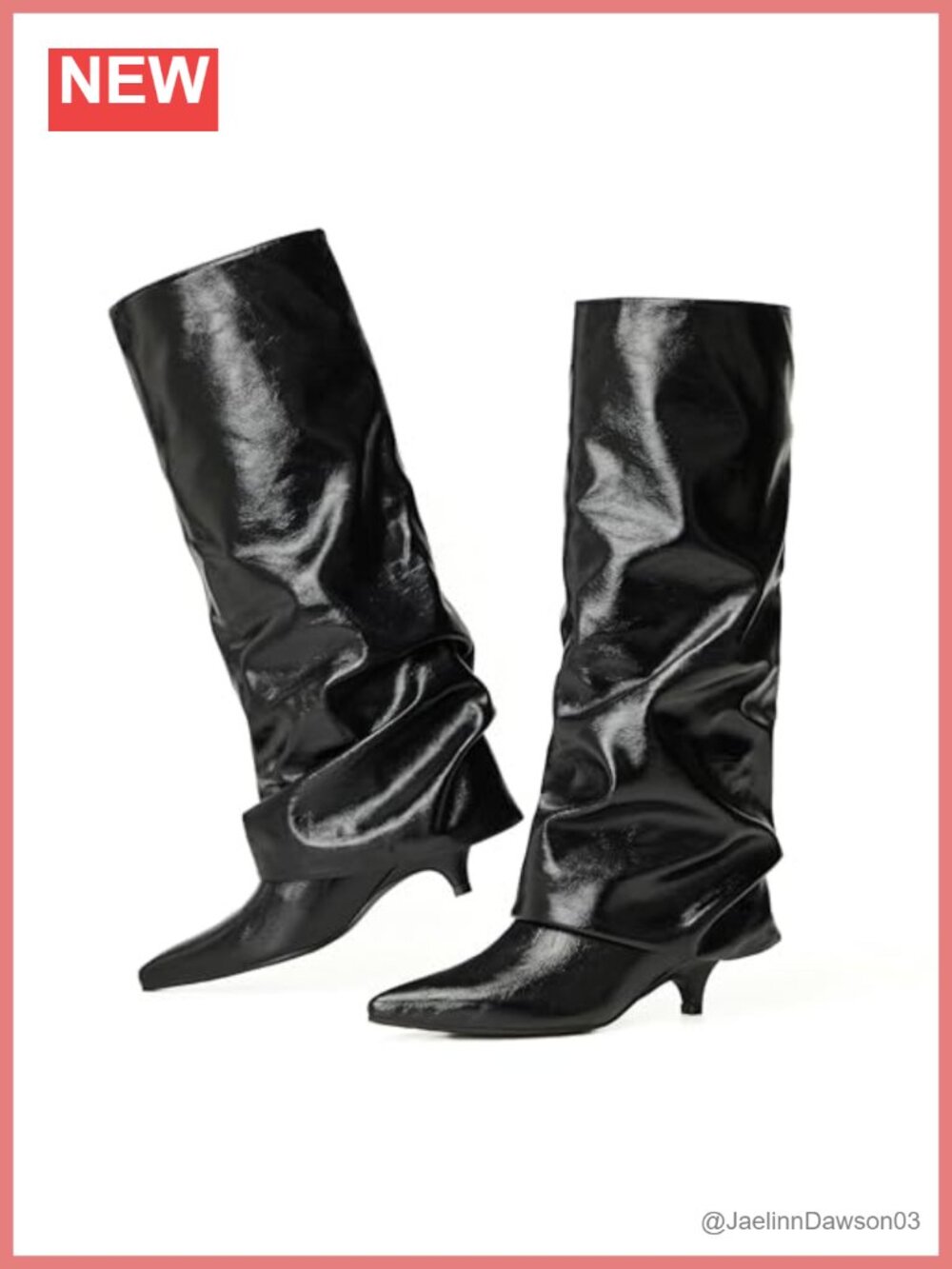 Women's Knee High Slouchy Boots Wide Calf PU Faux Leather Pointed Toe Kitten